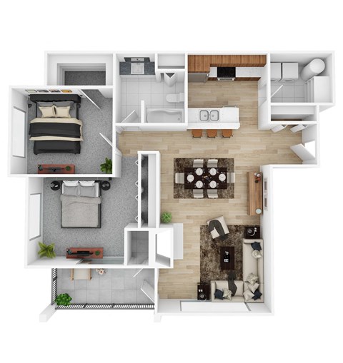 Floor plan for 2 beds, 1 bath, 1053 sqft
